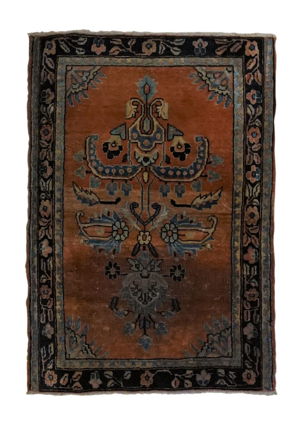 A34009 Persian Rug Kashan Handmade Area Traditional Antique 1'9'' x 2'5'' -2x2- Orange Floral Open Design