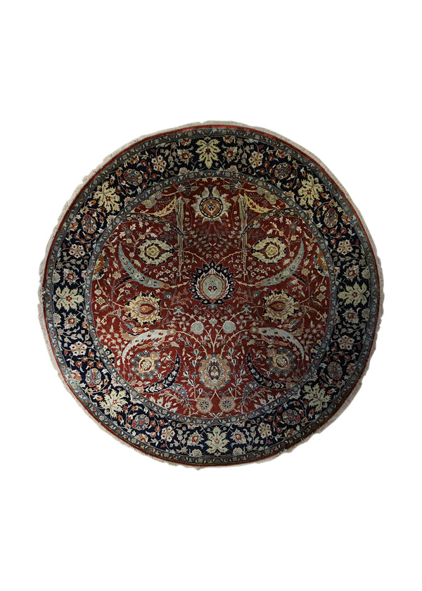 A34059 Oriental Rug Indian Handmade Round Transitional 8'2'' x 8'2'' -8x8- Red Floral Design