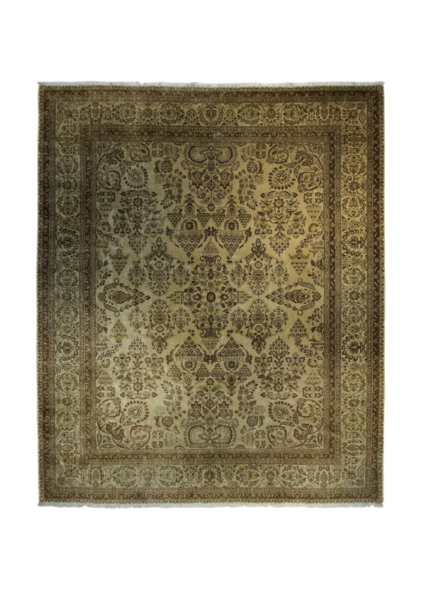 A34070 Oriental Rug Indian Handmade Area Transitional 8'2'' x 9'11'' -8x10- Yellow Gold Brown Tea Washed Floral Design