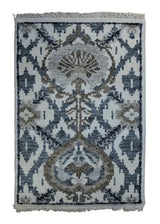 A34084 Oriental Rug Indian Handmade Area Transitional 2'0'' x 3'0'' -2x3- Whites Beige Gray Brown Geometric Design