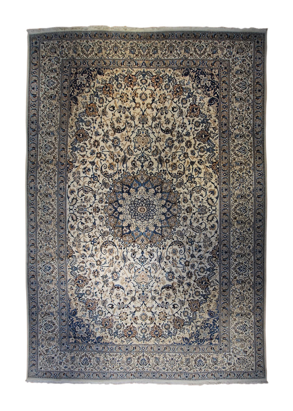 A34098 Persian Rug Nain Handmade Area Traditional 11'2'' x 16'4'' -11x16- Whites Beige Blue Floral Design