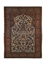 A34148 Persian Rug Isfahan Handmade Area Antique Traditional 4'6'' x 7'2'' -5x7- Red Whites Beige Prayer Rug Floral Design