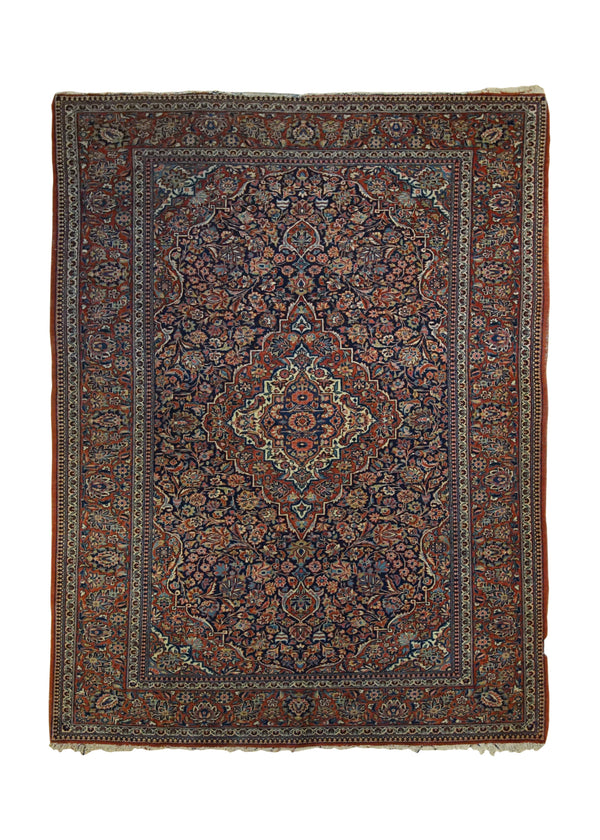 A34151 Persian Rug Kashan Handmade Area Antique Traditional 4'5'' x 6'10'' -4x7- Red Blue Floral Toranj Mehrab Design