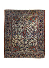 A34152 Persian Rug Isfahan Handmade Area Antique Traditional 7'0'' x 10'1'' -7x10- Red Whites Beige Floral Design