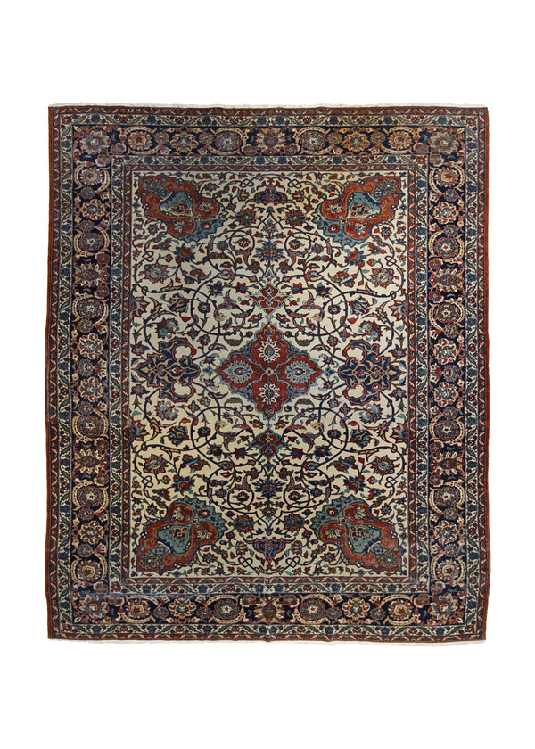 A34152 Persian Rug Isfahan Handmade Area Antique Traditional 7'0'' x 10'1'' -7x10- Red Whites Beige Floral Design