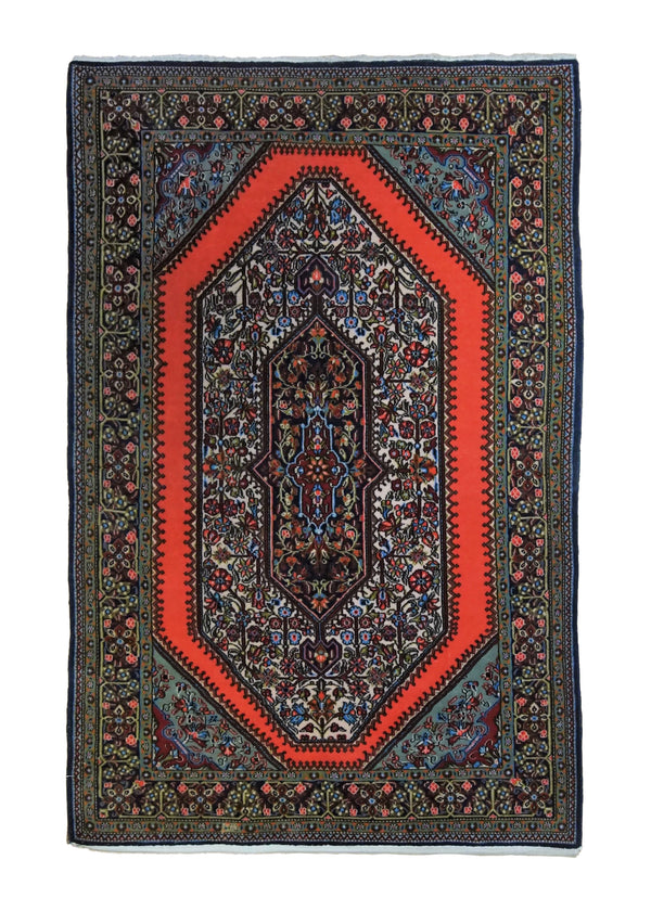 A34184 Persian Rug Qum Handmade Area Traditional 3'5'' x 5'2'' -3x5- Orange Green Geometric Design