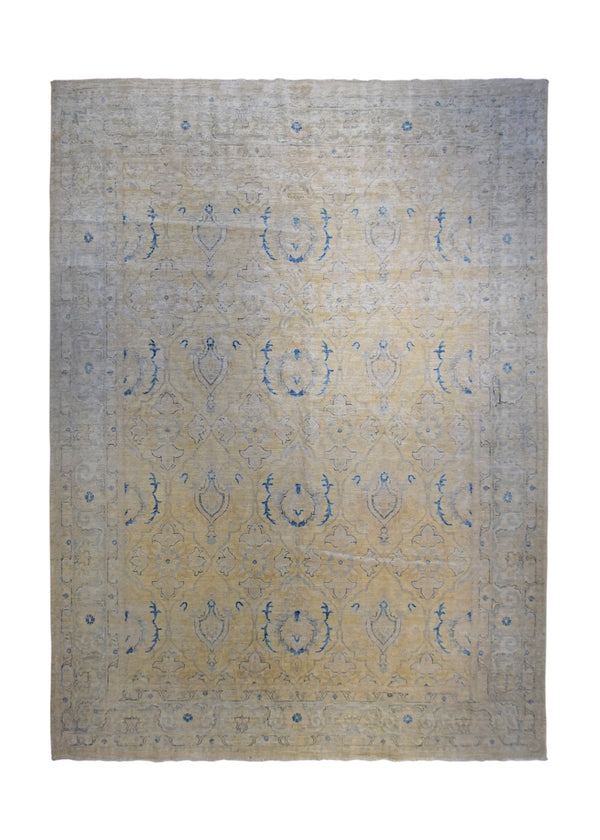 A34188 Oriental Rug Pakistani Handmade Area Transitional Neutral 9'2'' x 12'2'' -9x12- Whites Beige Yellow Gold Antique Washed Floral Design