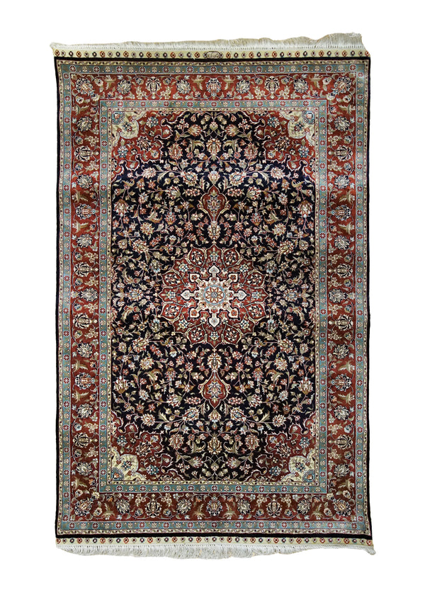A34211 Oriental Rug Turkish Handmade Area Traditional 2'6'' x 4'2'' -3x4- Red Black Floral Design