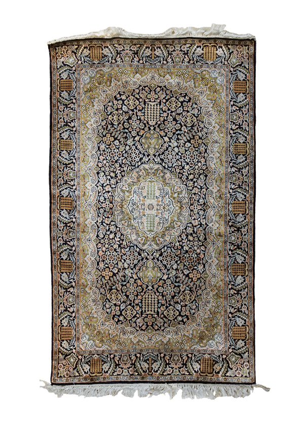 A34213 Oriental Rug Indian Handmade Area Traditional 2'7'' x 4'0'' -3x4- Green Black Floral Design
