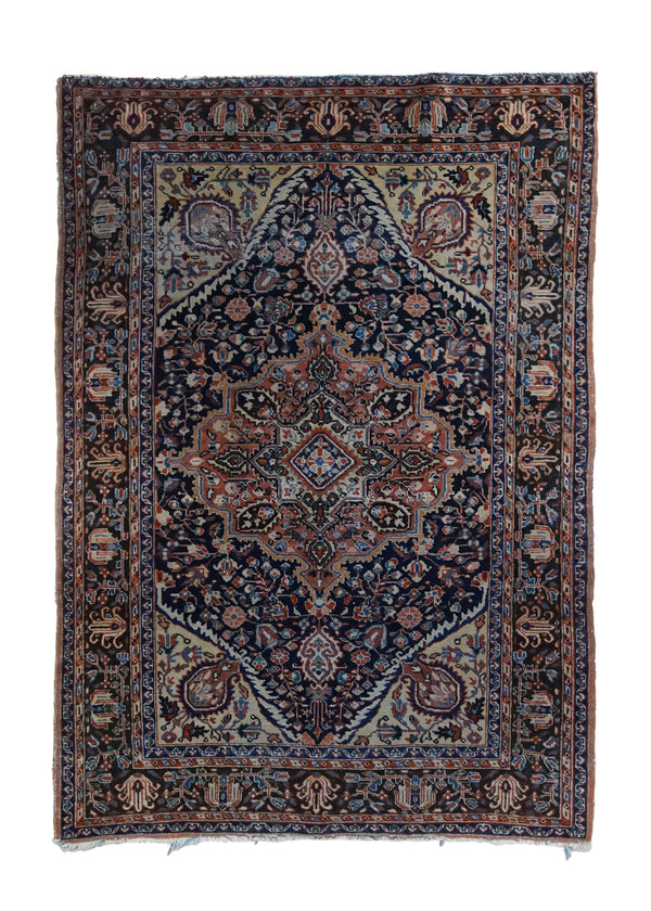 A34226 Persian Rug Tabriz Handmade Area Antique Traditional 3'5'' x 5'0'' -3x5- Black Red Floral Design