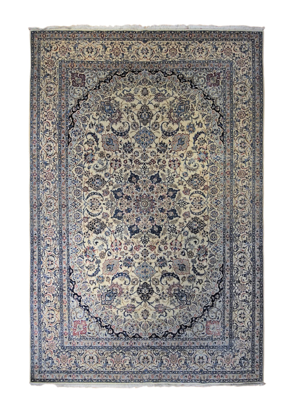 A34337 Persian Rug Nain Handmade Area Traditional 7'0'' x 10'8'' -7x11- Whites Beige Blue Floral Design