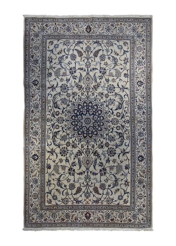 A34338 Persian Rug Nain Handmade Area Traditional 5'4'' x 8'10'' -5x9- Whites Beige Blue Floral Design