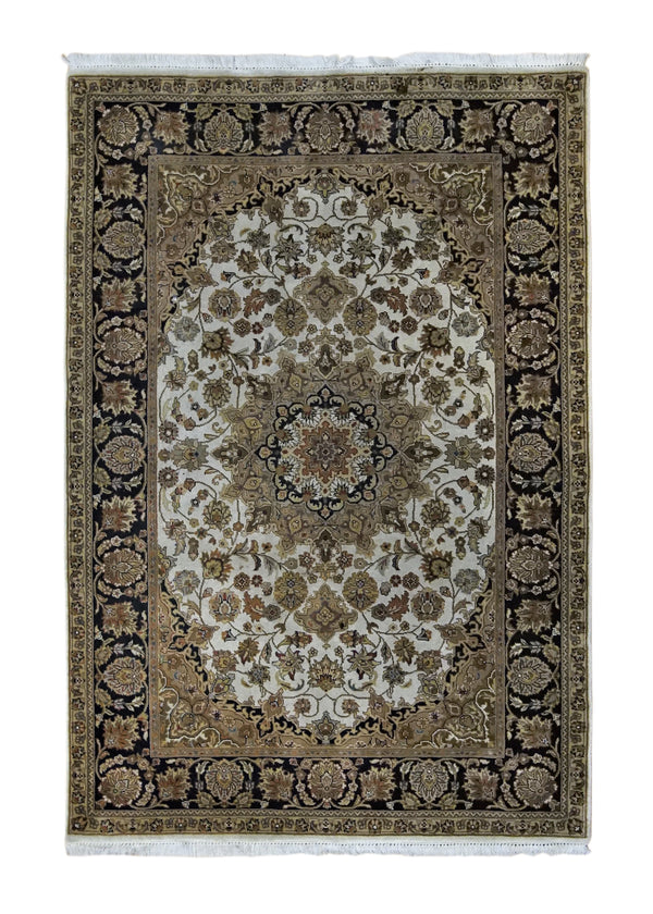 A34343 Oriental Rug Indian Handmade Area Traditional 4'0'' x 5'11'' -4x6- Yellow Gold Blue Black Tea Washed Floral Design