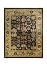 A34362 Oriental Rug Indian Handmade Area Transitional 7'8'' x 9'10'' -8x10- Black Yellow Gold Tea Washed Floral Design