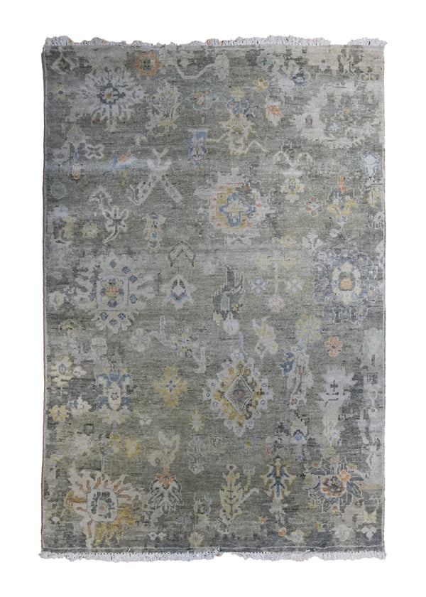 A34434 Oriental Rug Indian Handmade Area Transitional Neutral 4'0'' x 5'11'' -4x6- Whites Beige Gray Oushak Design