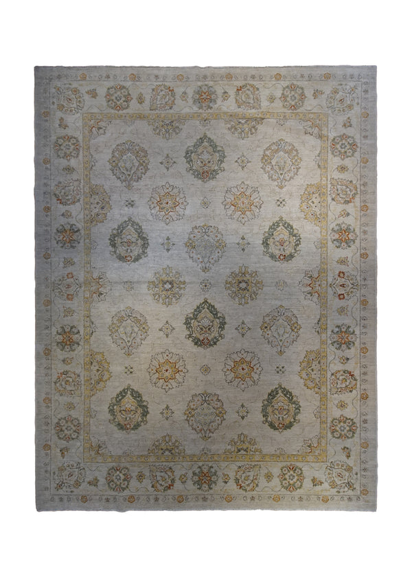 A34448 Oriental Rug Pakistani Handmade Area Transitional Neutral 9'1'' x 11'6'' -9x12- Whites Beige Yellow Gold Antique Washed Floral Oushak Design