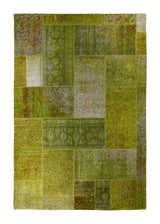 A34483 Persian Rug Handmade Area Transitional Vintage 6'1'' x 9'0'' -6x9- Green Distressed Overdyed Patchwork Design