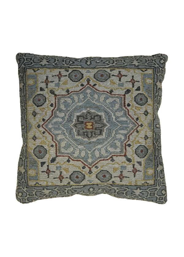 A34516 Oriental Rug Indian Handmade Pillow Transitional Tribal 1'10'' x 1'10'' -2x2- Whites Beige Gray Geometric Mamluk Design