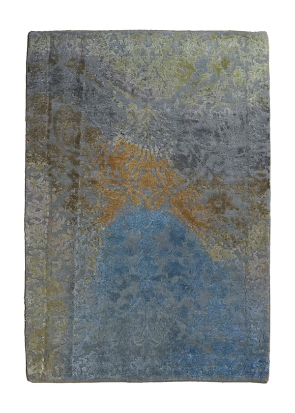 A34531 Oriental Rug Indian Handmade Area Transitional 2'0'' x 3'0'' -2x3- Blue Gray Abstract Erased Design