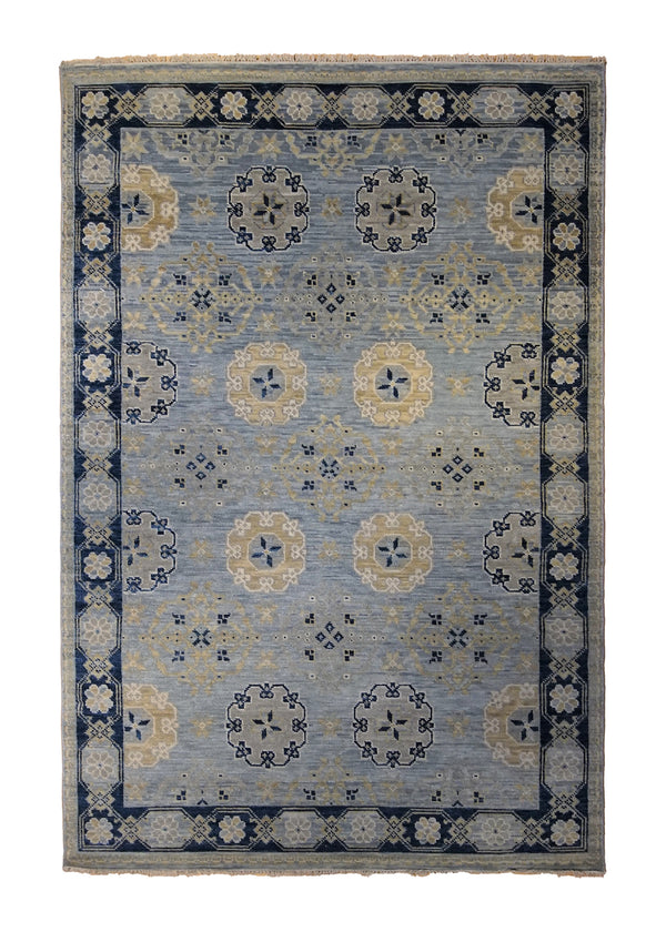 A34541 Oriental Rug Indian Handmade Area Transitional 6'2'' x 9'1'' -6x9- Blue Floral Design