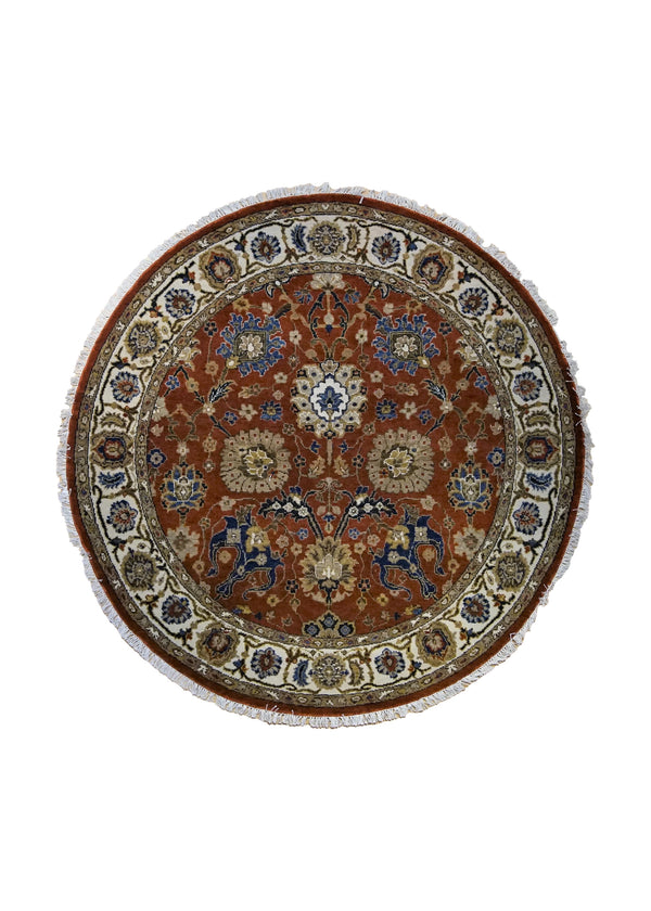 A34545 Oriental Rug Indian Handmade Round Traditional 5'1'' x 5'1'' -5x5- Red Oushak Design