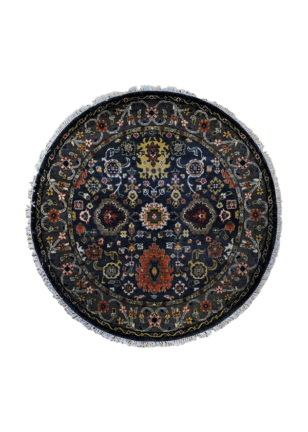 A34554 Oriental Rug Indian Handmade Round Traditional 4'0'' x 4'0'' -4x4- Blue Oushak Design