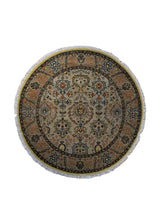 A34558 Oriental Rug Indian Handmade Round Traditional 4'1'' x 4'1'' -4x4- Whites Beige Floral Design