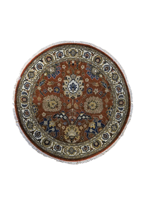 A34560 Oriental Rug Indian Handmade Round Traditional 4'2'' x 4'2'' -4x4- Red Oushak Design