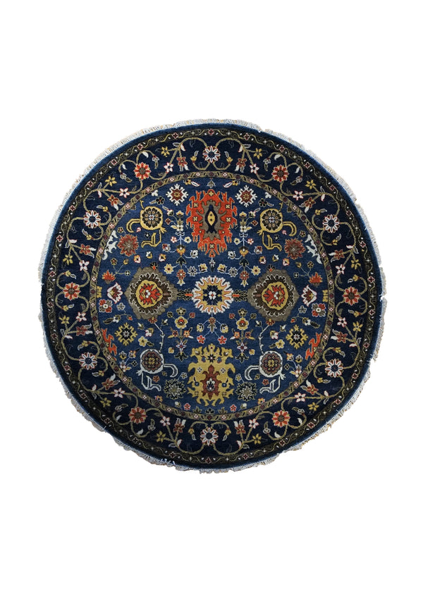 A34562 Oriental Rug Indian Handmade Round Traditional 5'10'' x 5'10'' -6x6- Blue Oushak Design