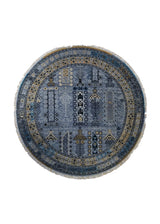 A34567 Oriental Rug Indian Handmade Round Transitional Tribal 5'3'' x 5'3'' -5x5- Blue Geometric Design