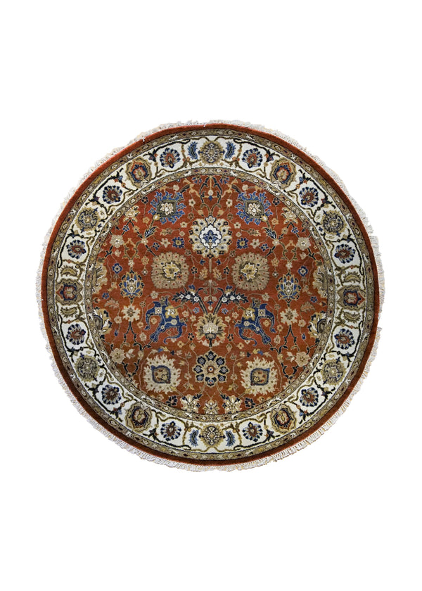 A34571 Oriental Rug Indian Handmade Round Traditional 6'1'' x 6'1'' -6x6- Red Oushak Design