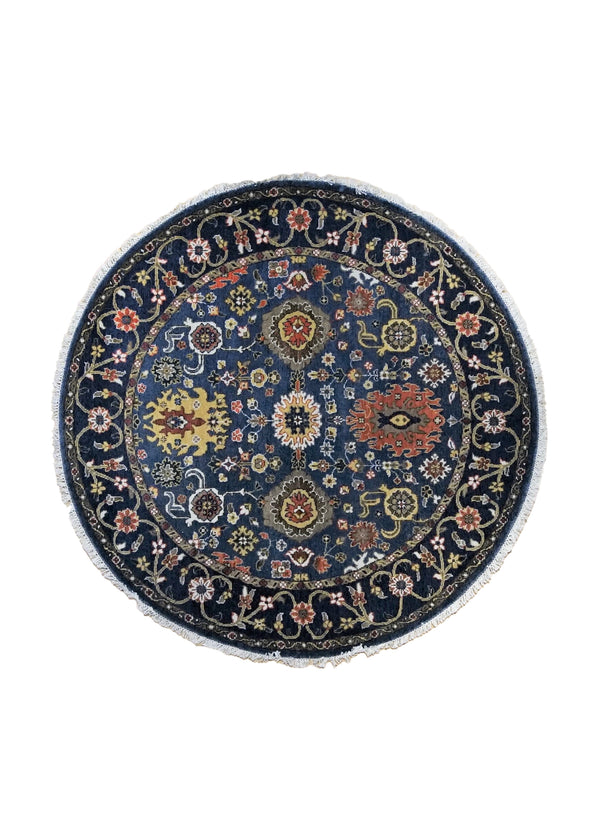 A34573 Oriental Rug Indian Handmade Round Traditional 5'2'' x 5'2'' -5x5- Blue Oushak Design
