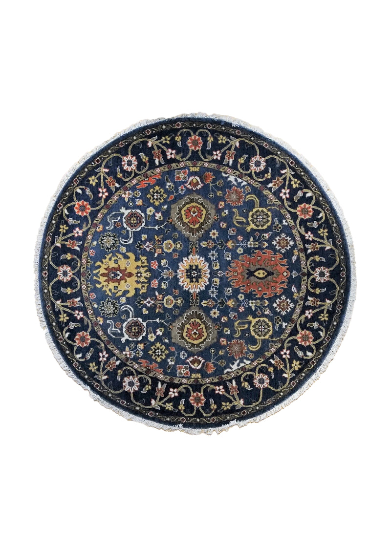 A34573 Oriental Rug Indian Handmade Round Traditional 5'2'' x 5'2'' -5x5- Blue Oushak Design
