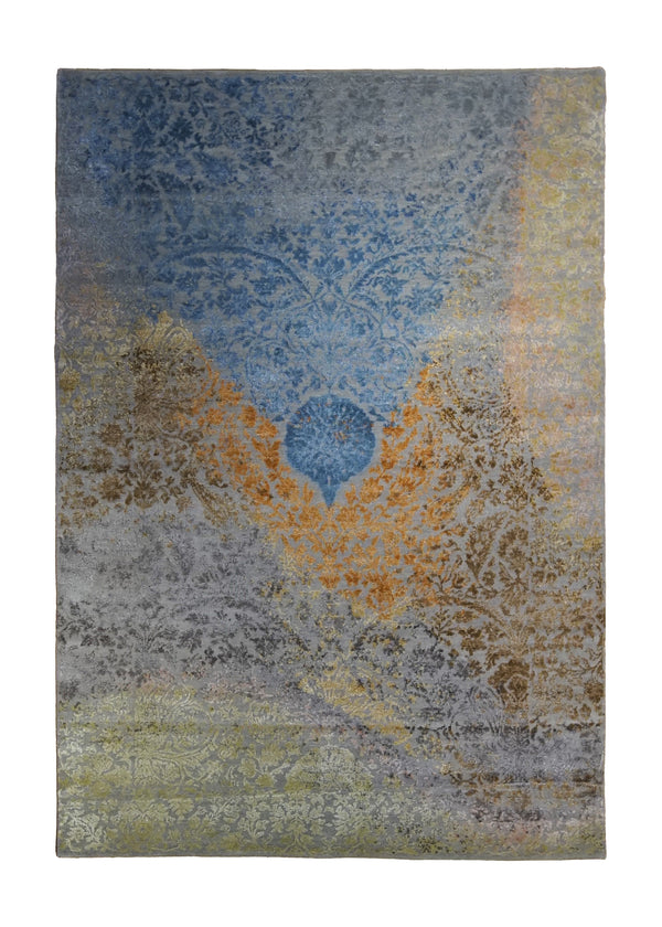 A34584 Oriental Rug Indian Handmade Area Transitional 4'11'' x 7'2'' -5x7- Blue Orange Abstract Design