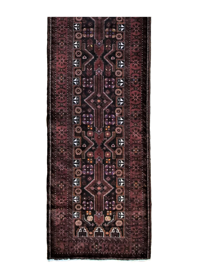 A34591 Oriental Rug Afghan Handmade Runner Tribal 2'9'' x 13'9'' -3x14- Black Red Geometric Design