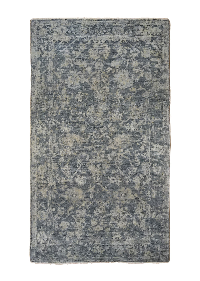 A34595 Oriental Rug Indian Handmade Area Transitional Neutral 2'11'' x 4'11'' -3x5- Gray Distressed Erased Design