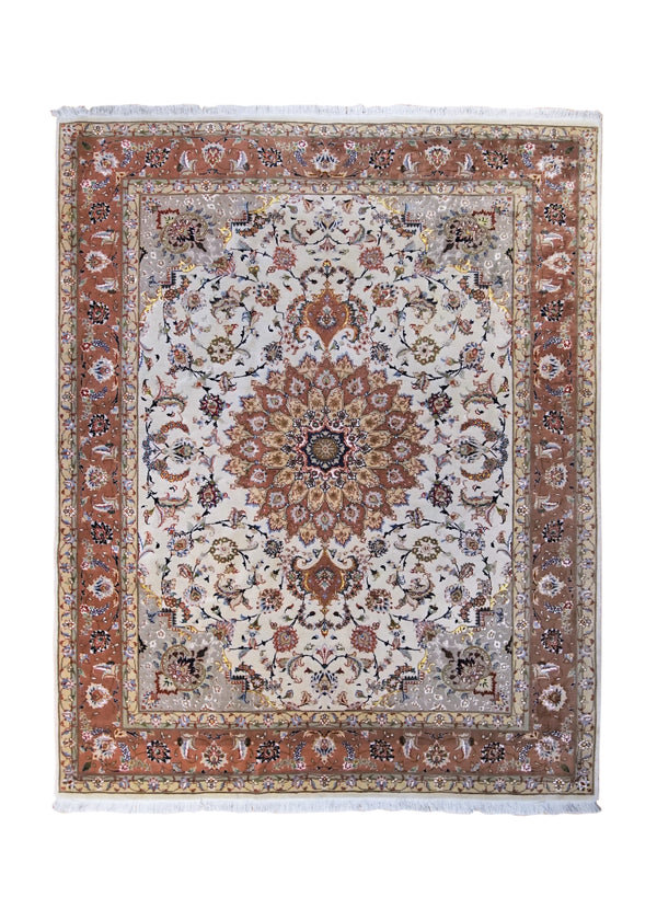 A34602 Persian Rug Tabriz Handmade Area Traditional 5'0'' x 6'4'' -5x6- Whites Beige Pink Floral Naghsh Design