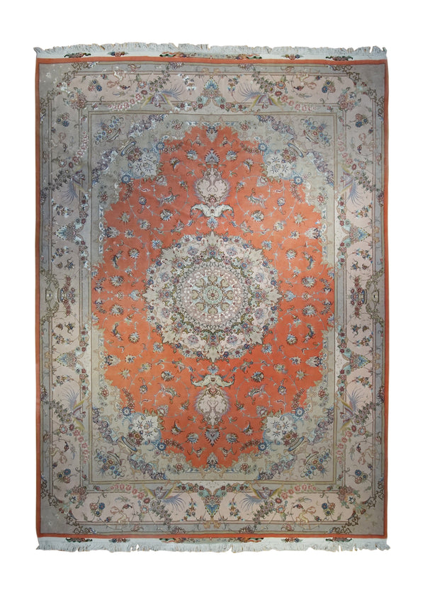 A34604 Persian Rug Tabriz Handmade Area Traditional 8'4'' x 11'6'' -8x12- Whites Beige Orange Floral Naghsh Design