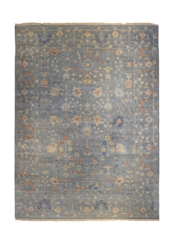 A34714 Oriental Rug Indian Handmade Area Transitional Neutral 9'0'' x 12'0'' -9x12- Gray Floral Design