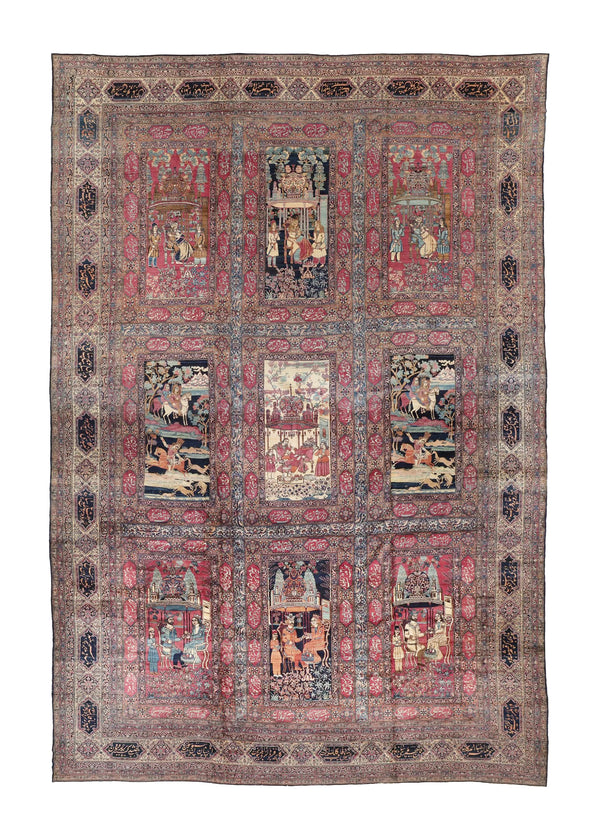 A34744 Persian Rug Kerman Handmade Area Antique Traditional 17'9'' x 26'4'' -18x26- Pink Pictorial Historical Design