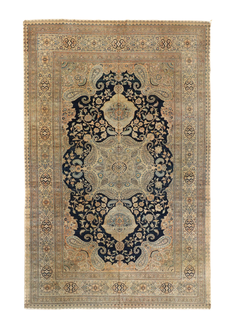 A34745 Persian Rug Tabriz Handmade Area Antique Traditional 9'11'' x 15'7'' -10x16- Whites Beige Blue Floral Design