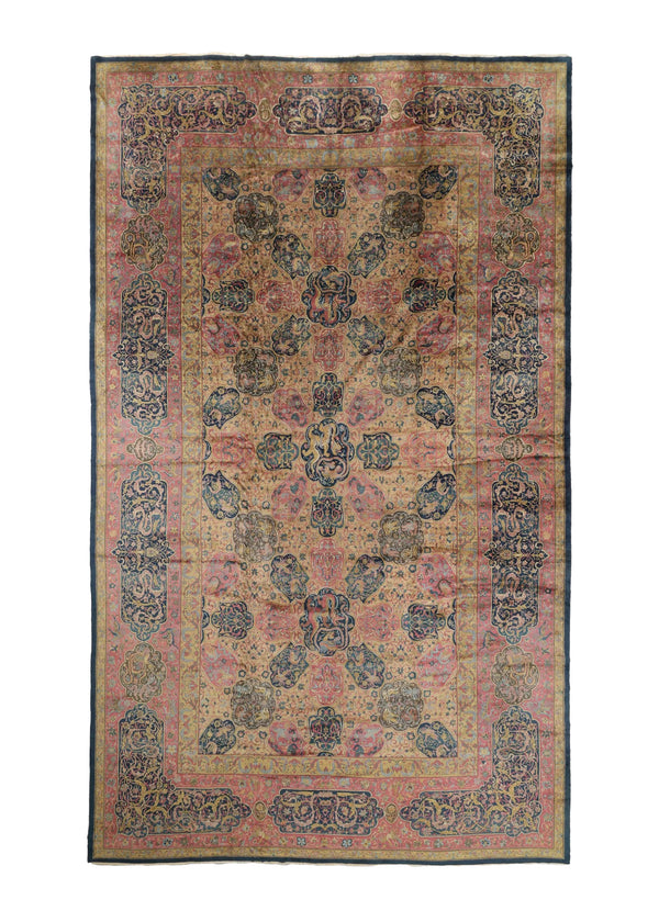 A34748 Oriental Rug Indian Handmade Area Antique Traditional 14'0'' x 23'6'' -14x24- Blue Pink Yellow Gold Animals Floral Design