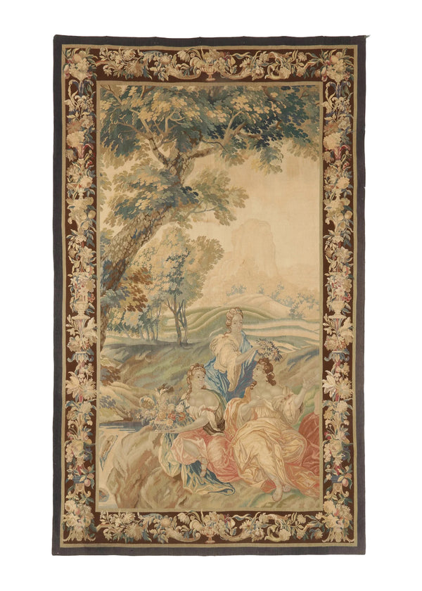 A34750 European Rug Handmade Area Transitional Antique 5'10'' x 9'8'' -6x10- Whites Beige Tapestry Pictorial Design