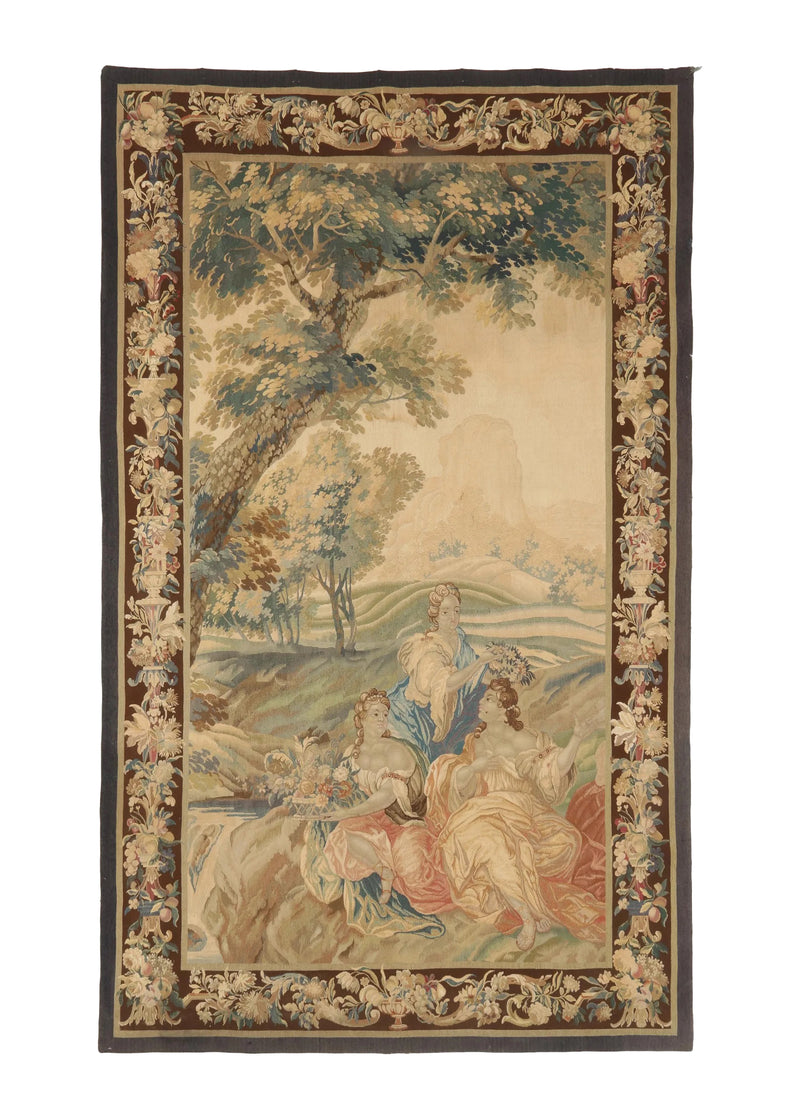 A34750 European Rug Handmade Area Transitional Antique 5'10'' x 9'8'' -6x10- Whites Beige Tapestry Pictorial Design