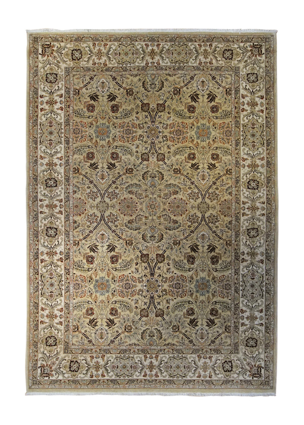 A34862 Oriental Rug Indian Handmade Area Transitional 6'8'' x 9'7'' -7x10- Green Tea Washed Floral Design