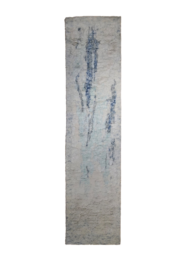 A34866 Oriental Rug Indian Handmade Runner Modern 2'6'' x 10'0'' -3x10- Whites Beige Blue Abstract Shag Design