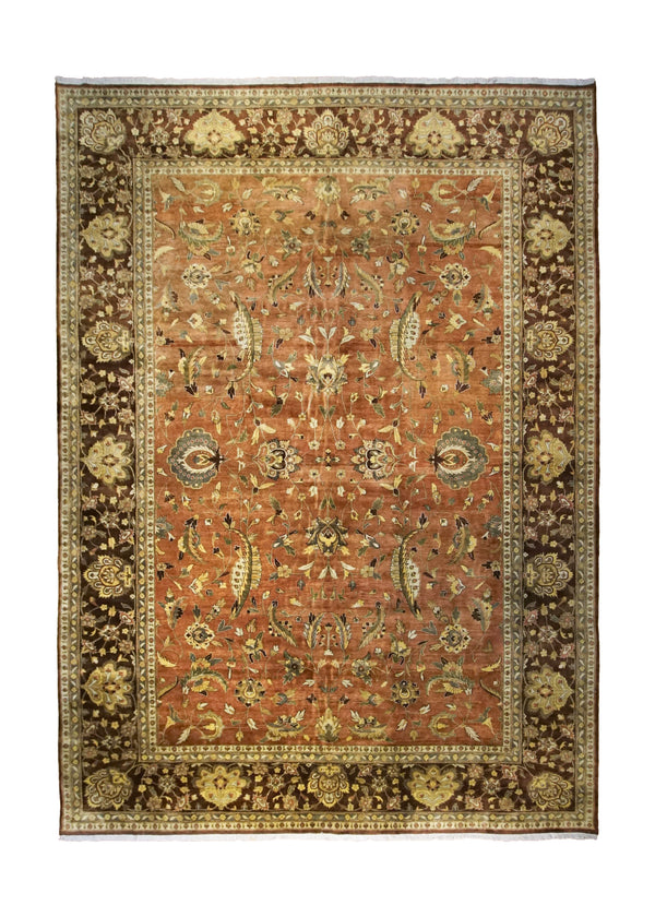 A34890 Oriental Rug Indian Handmade Area Transitional 9'9'' x 13'7'' -10x14- Yellow Gold Red Floral Design