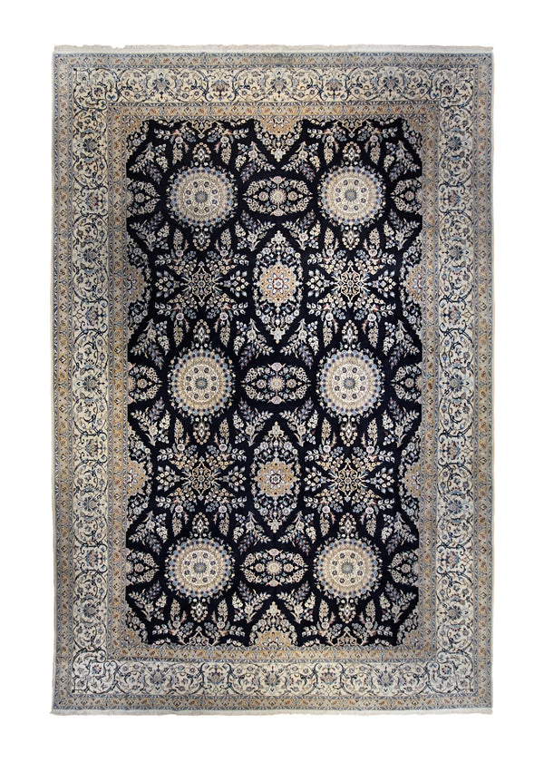 A34919 Persian Rug Nain Handmade Area Traditional 11'4'' x 16'6'' -11x17- Blue Whites Beige Floral Design