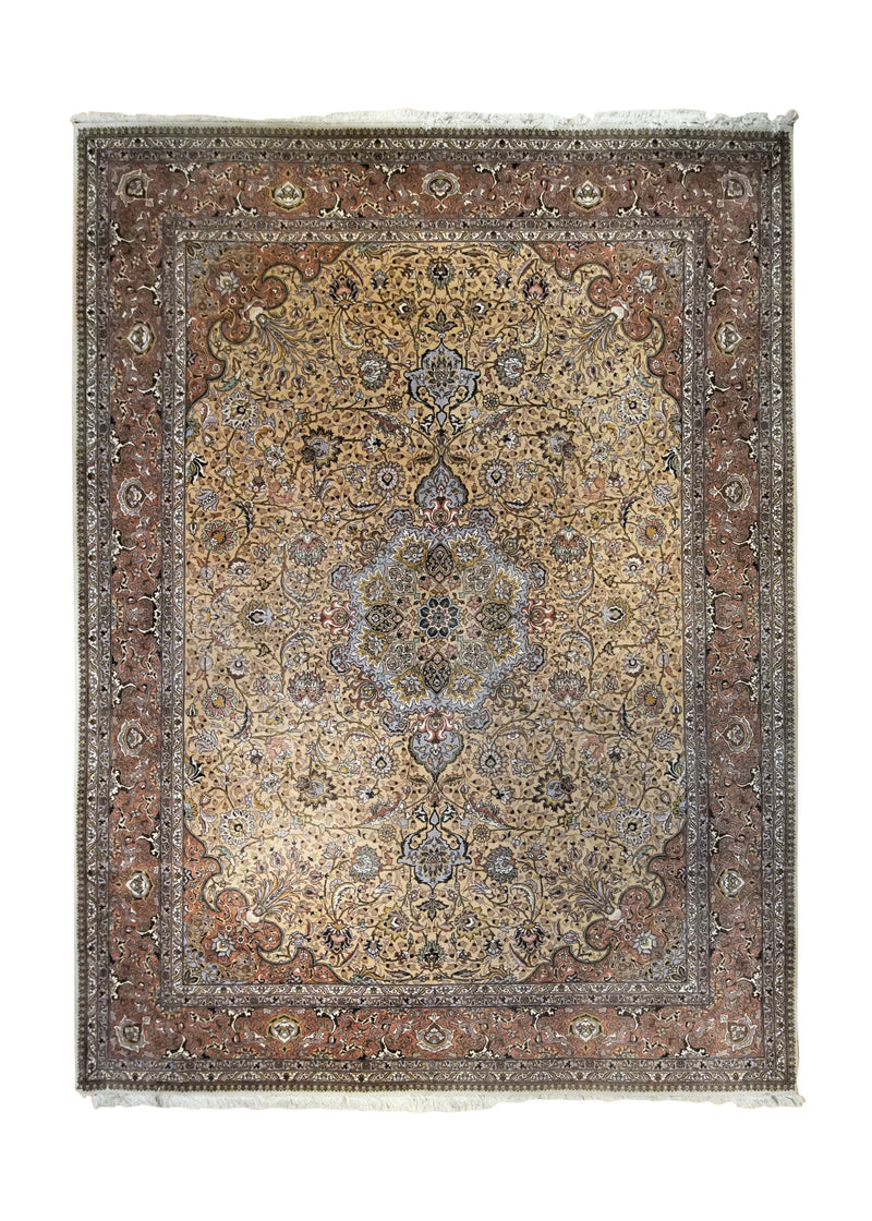 A34987 Persian Rug Tabriz Handmade Area Traditional 9'11'' x 13'3'' -10x13- Yellow Gold Pink Floral Design