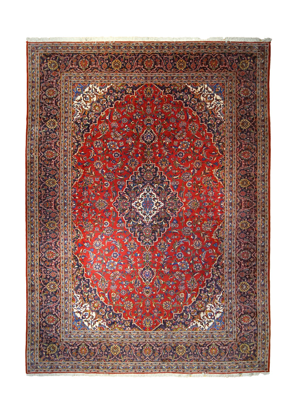 A34996 Persian Rug Kashan Handmade Area Traditional 9'9'' x 13'1'' -10x13- Red Floral Toranj Mehrab Design